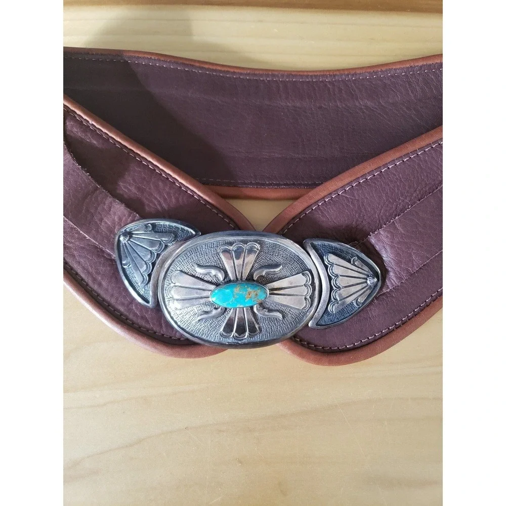 Vintage‎ Dee Morris Silver and Turquoise Leather Belt